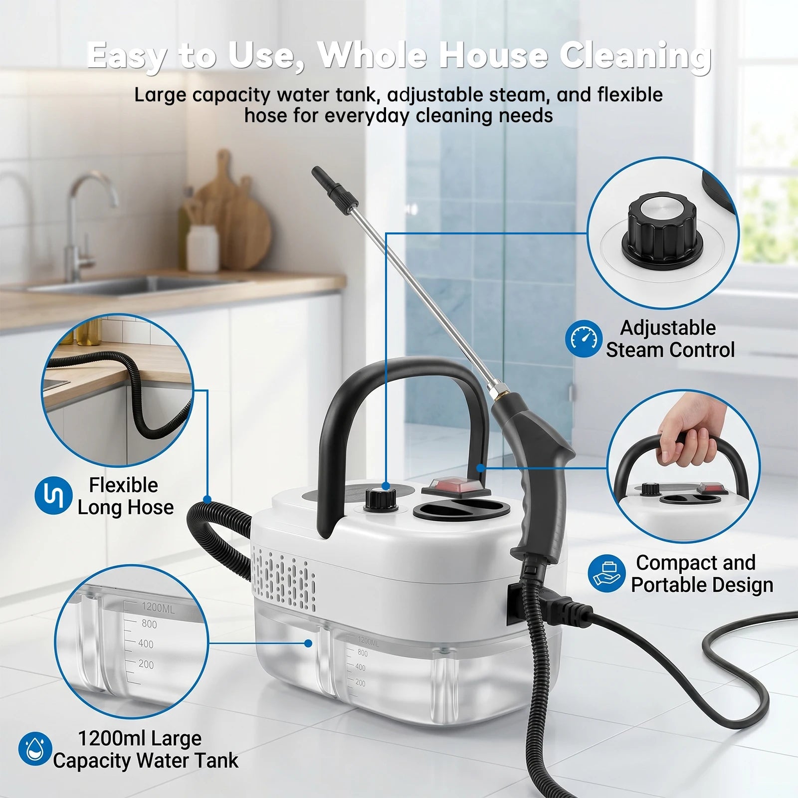 2500W High-Temperature Handheld Steam Cleaner (110V)