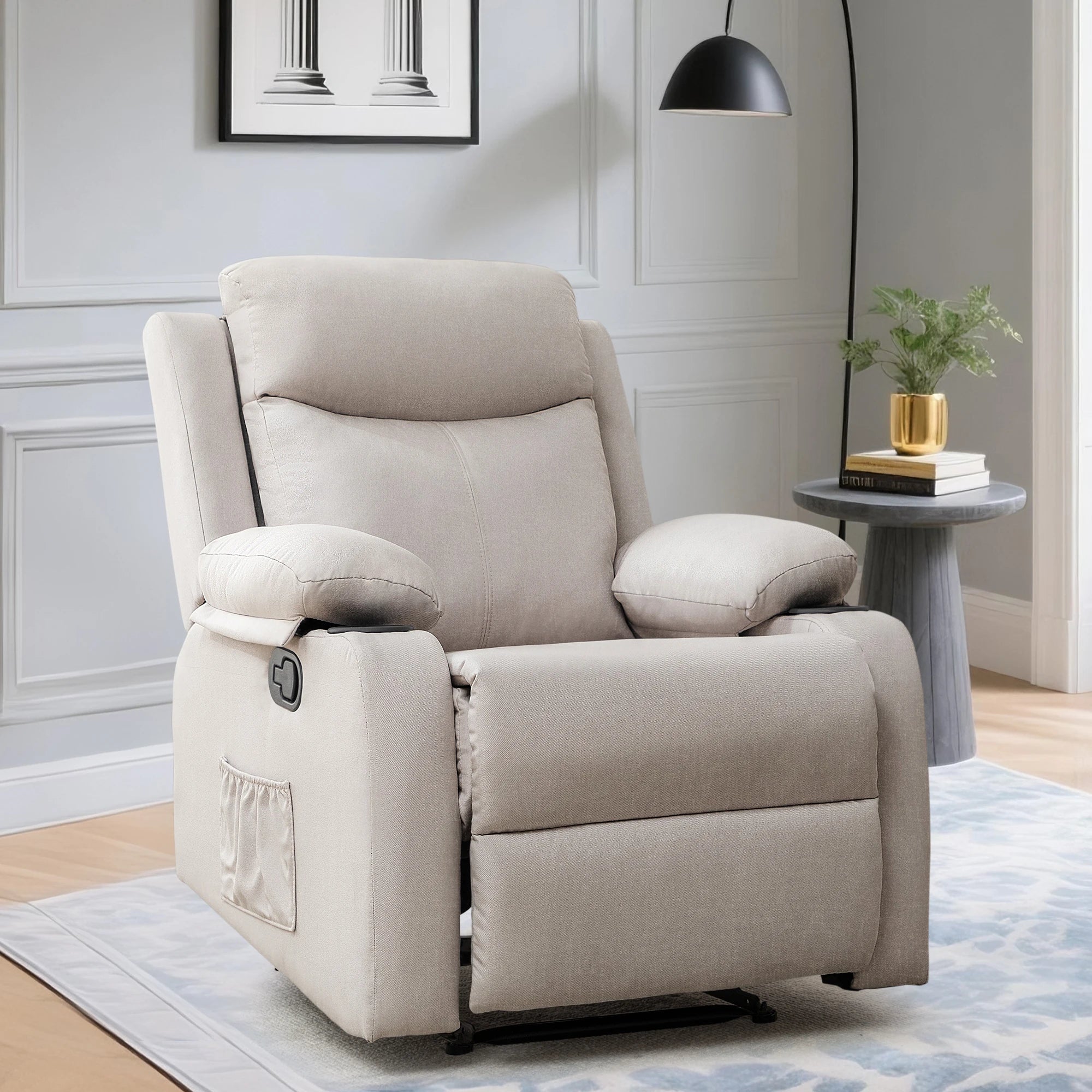 Small Recliners for Small Spaces, Reclining Manual Chair with Cup Holders and Side Pockets