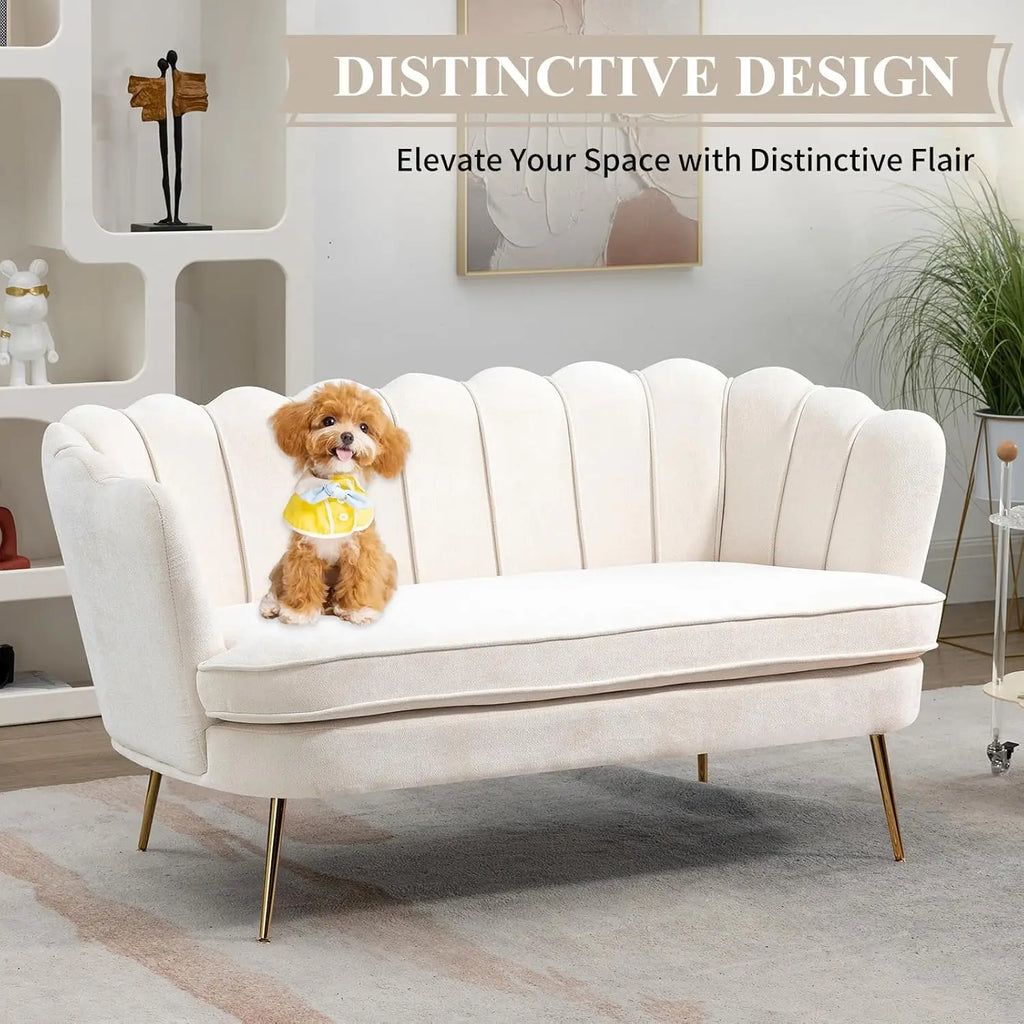 59" Chenille Upholstered Loveseat with Gold Metal Legs