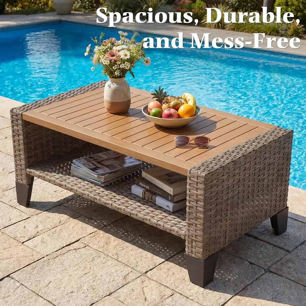 Wicker Patio Furniture Set with Swivel Glider, Loveseat Sofa, 2 Ottomans, Side and Coffee Tables