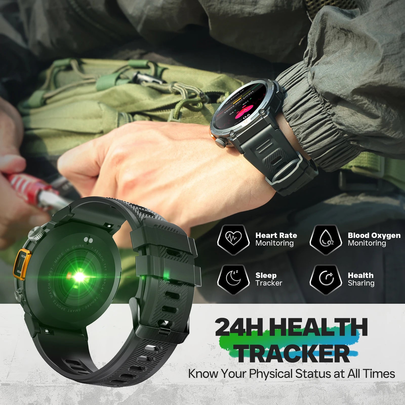 Bluetooth touch screen smartwatch and health monitor