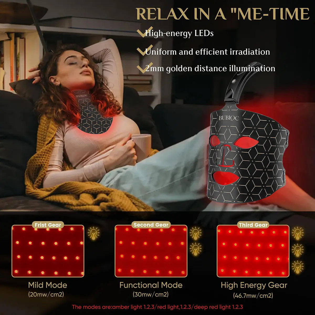 Portable Silicone LED Face Mask with Neck Red Light Infrared Therapy
