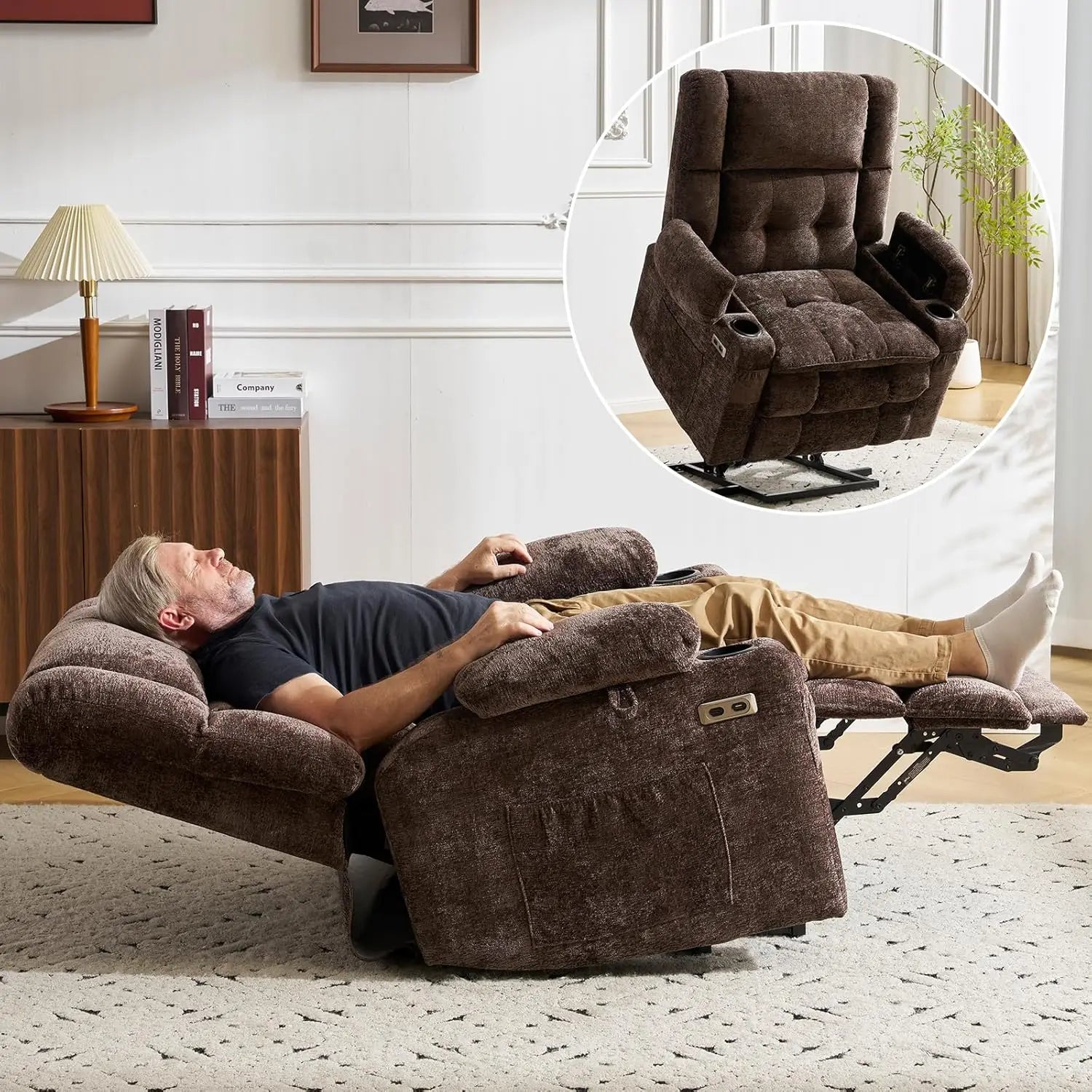 Power Lift Recliner Chair for Elderly with Massage and Heat, Dual Motor Electric Lift Chair with Arm Storage