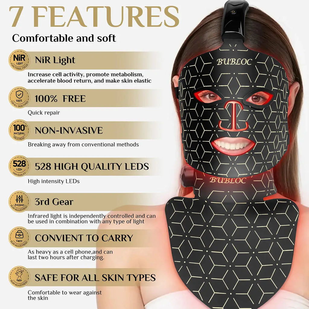 Portable Silicone LED Face Mask with Neck Red Light Infrared Therapy