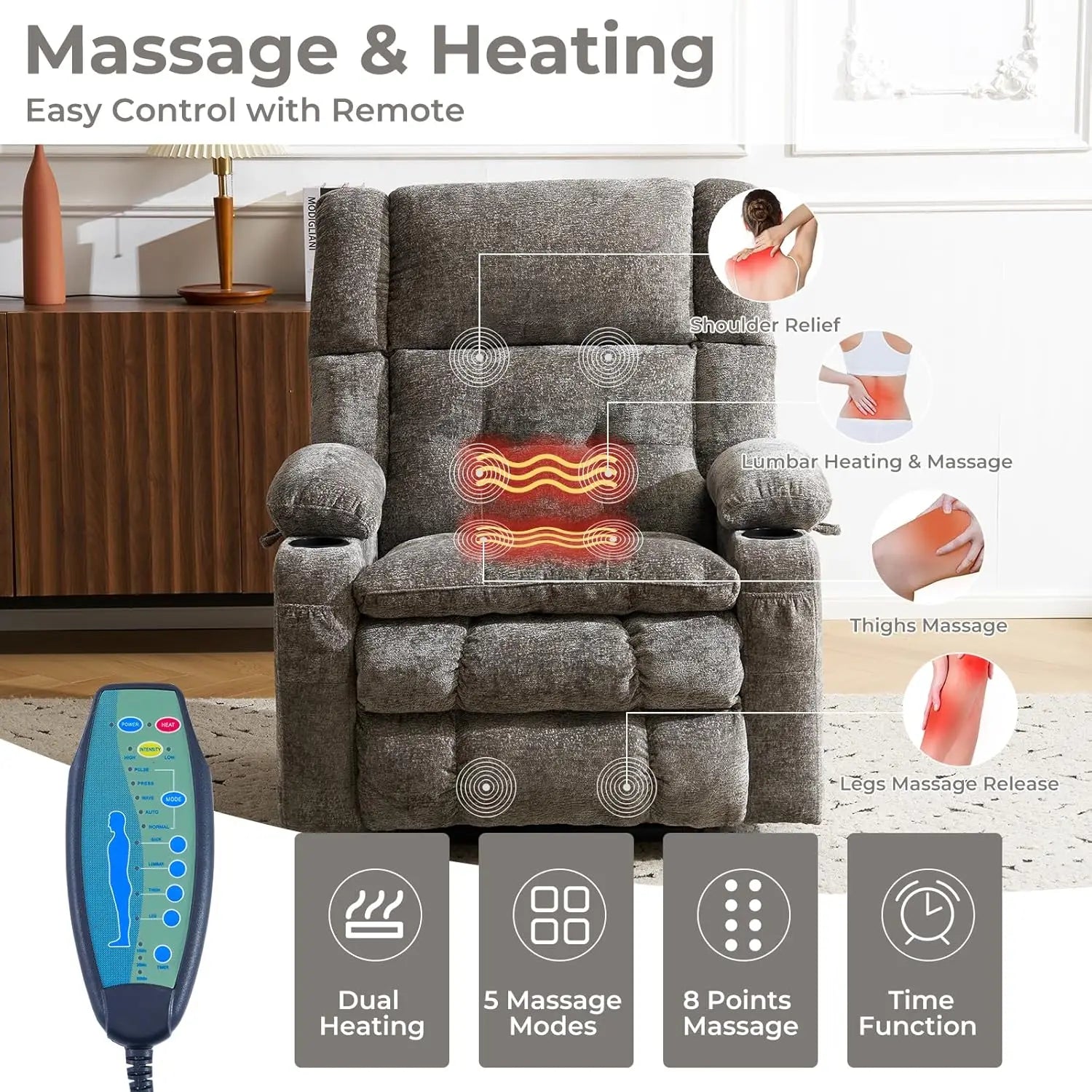 Power Lift Recliner Chair for Elderly with Massage and Heat, Dual Motor Electric Lift Chair with Arm Storage