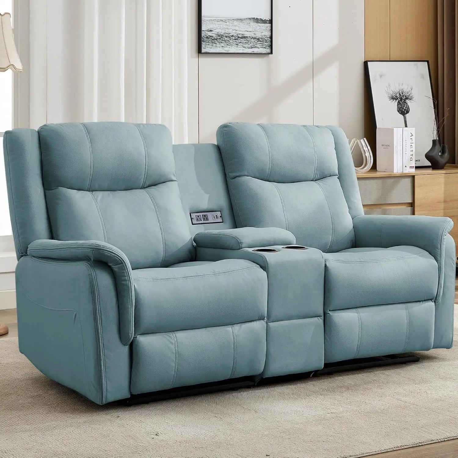 Reclining Loveseat with Console USB Port & Cup Holders 2-Seater Sofa