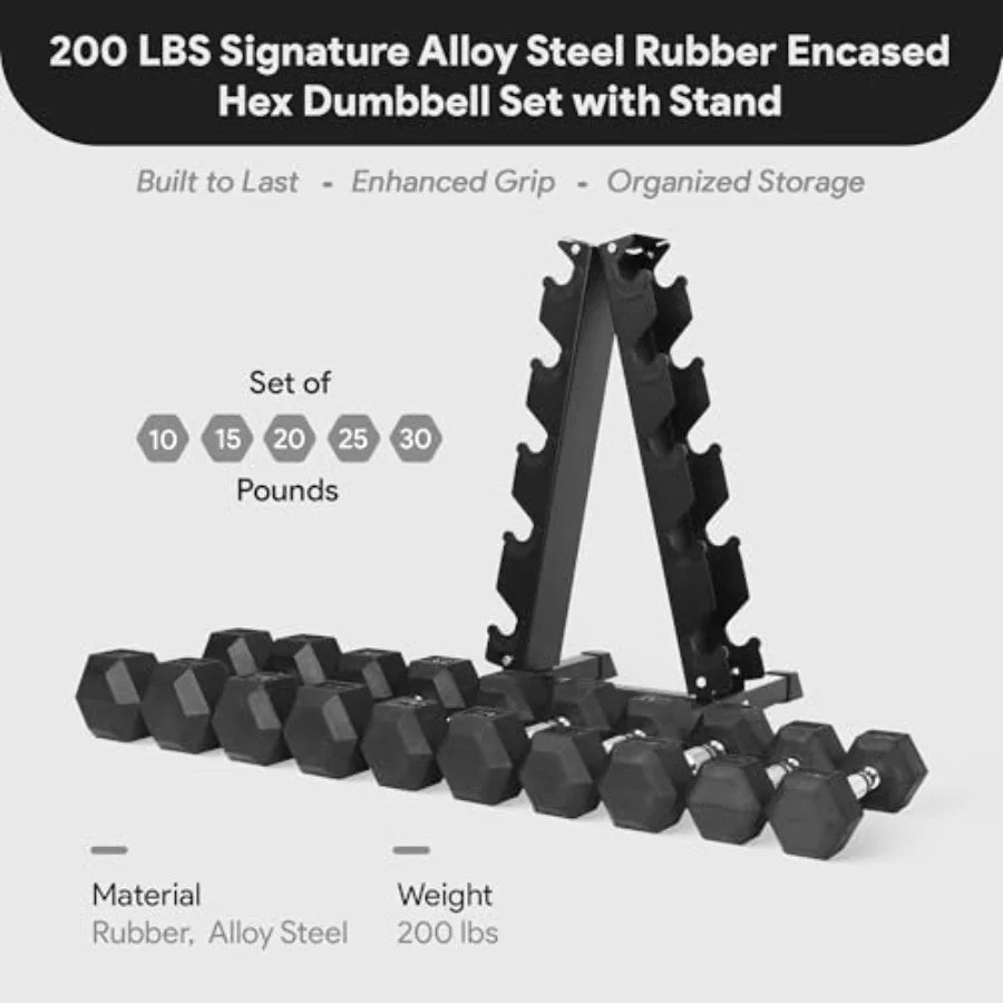 Professional Rubber-Coated Hex Dumbbell Set with A-Frame Rack