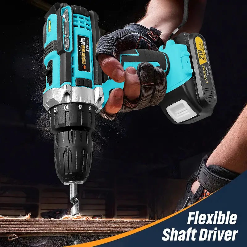 21V Cordless Drill Set with Lithium-Ion Battery
