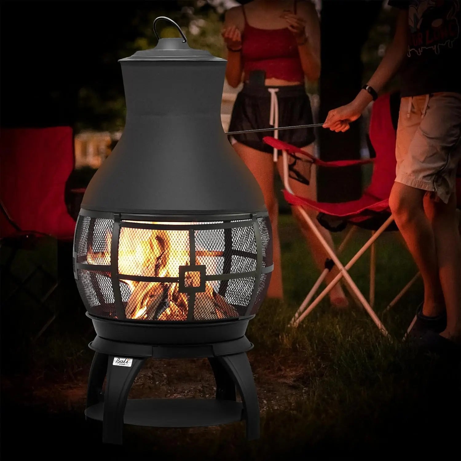 Outdoor Wood Burning Chiminea Fire Pit – 36" Rustic Patio Fireplace with Mesh Screen and Rain Cap