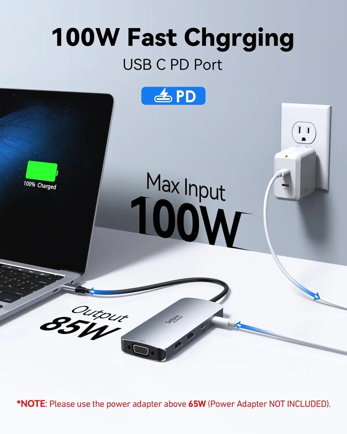 USB C Docking Station with 2 Display Port, HDMI, VGA, USB Ports for Multi-Monitor Setup