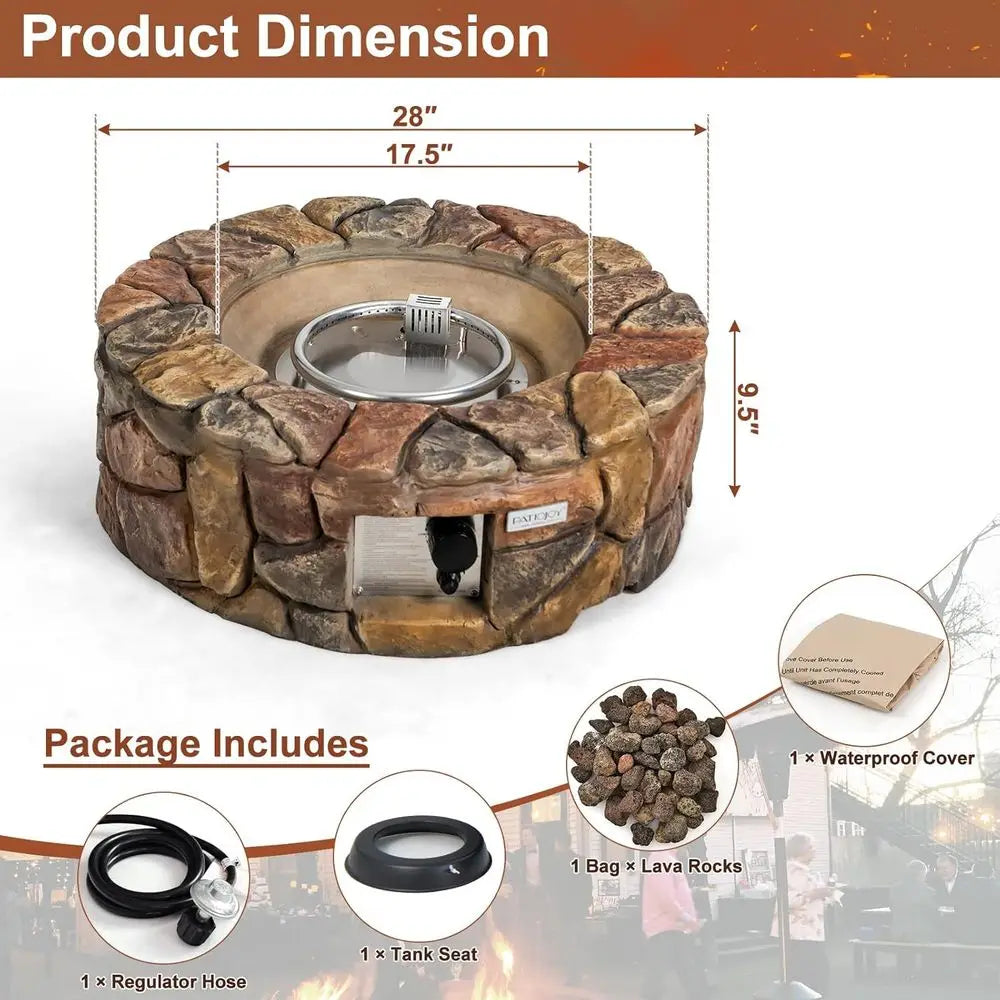 28 Inch Round Propane Gas Fire Pit