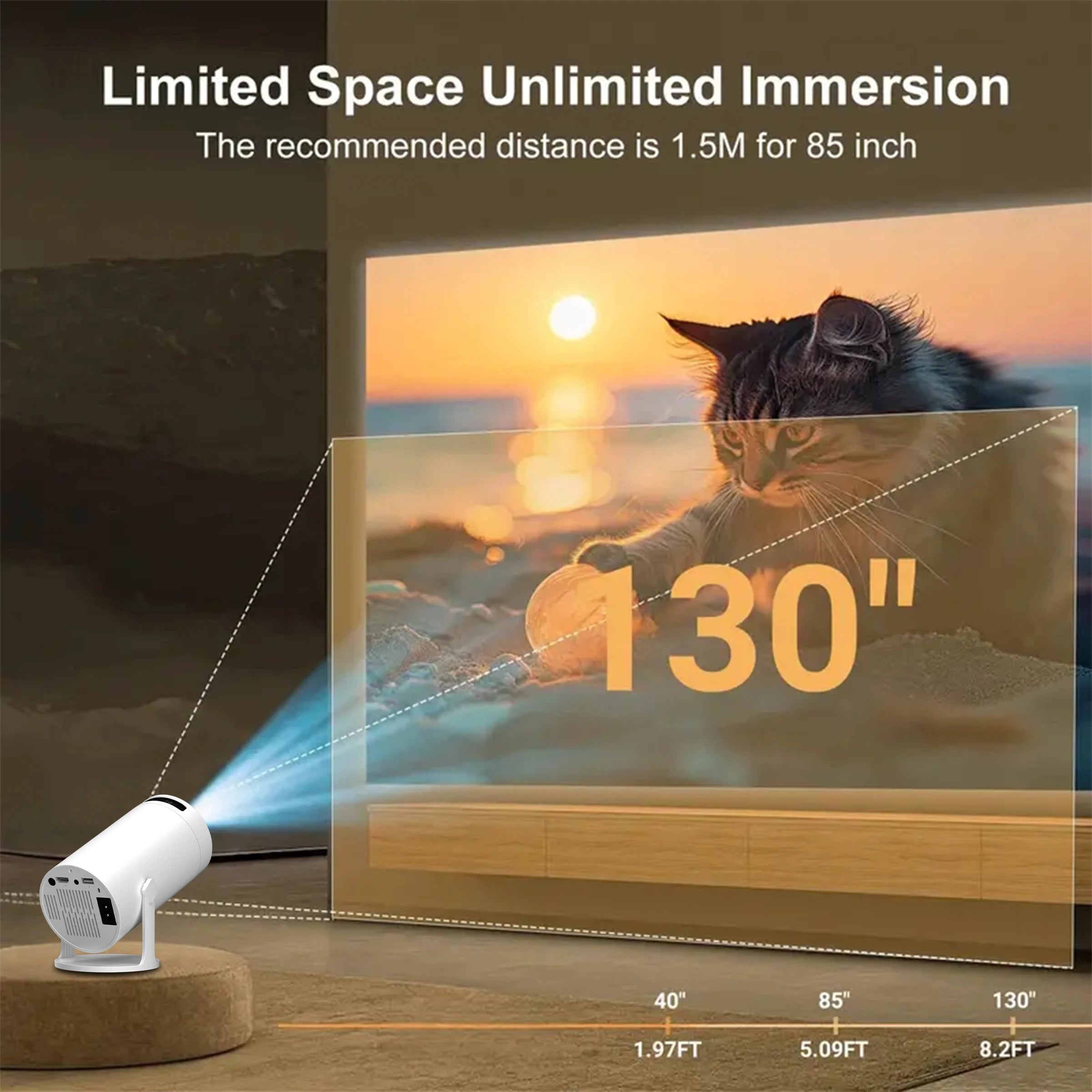 Smart projector with Android 11 system, Wi-Fi 6/Bluetooth 5.2, suitable for movie streaming and enhanced gaming experience