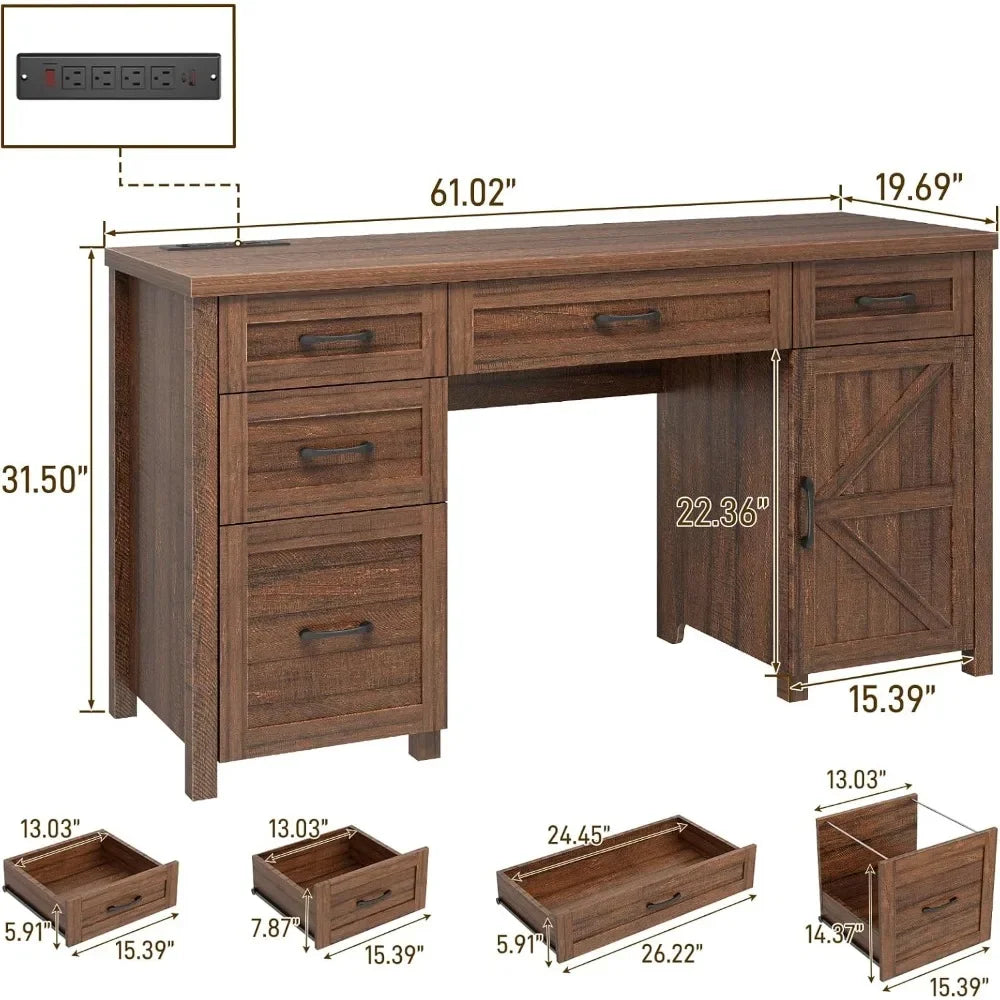 47" Farmhouse Computer Desk with Drawers and Storage Cabinet for Home Office