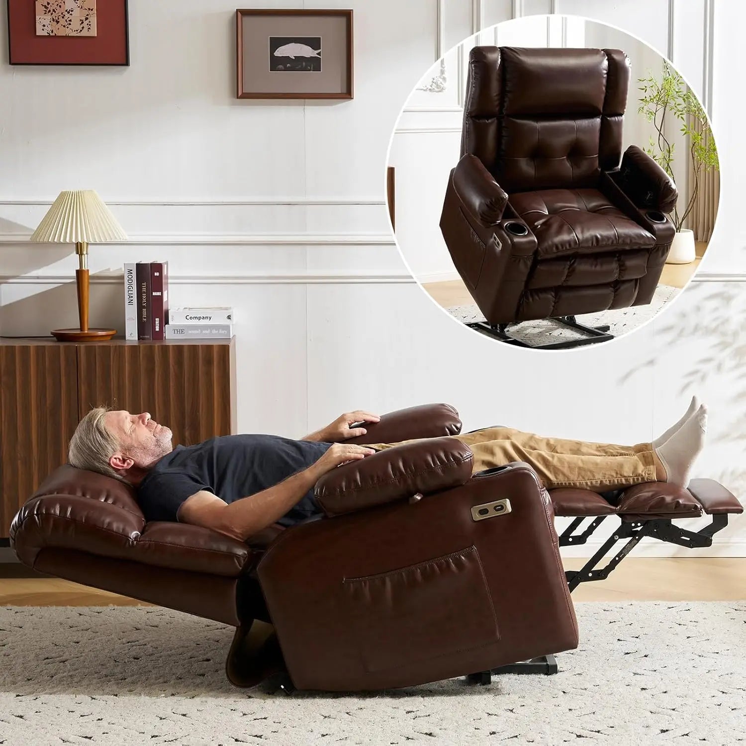 Power Lift Recliner Chair for Elderly with Massage and Heat, Dual Motor Electric Lift Chair with Arm Storage