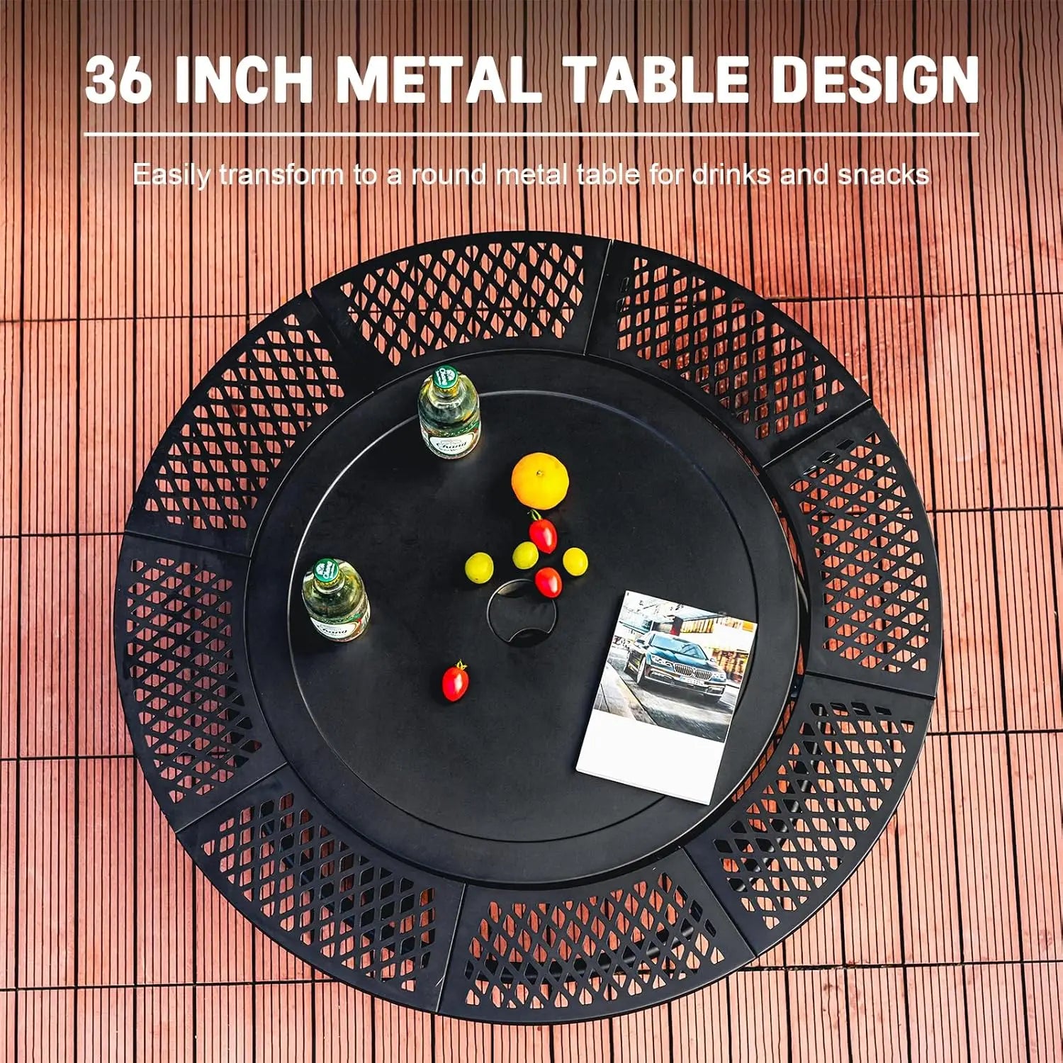 36-Inch Outdoor Wood Burning Fire Pit with 2 Adjustable BBQ Cooking Grills, Heavy Duty 3-in-1 Patio Firepit Table with Mesh Lid