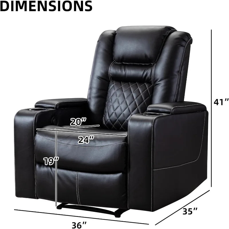 Electric Power Recliner Chair with USB Ports and Cup Holders, Breathable Leather Home Theater Seating