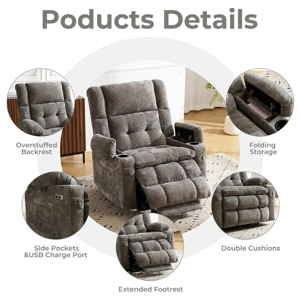 Power Lift Recliner Chair for Elderly with Massage and Heat, Dual Motor Electric Lift Chair with Arm Storage