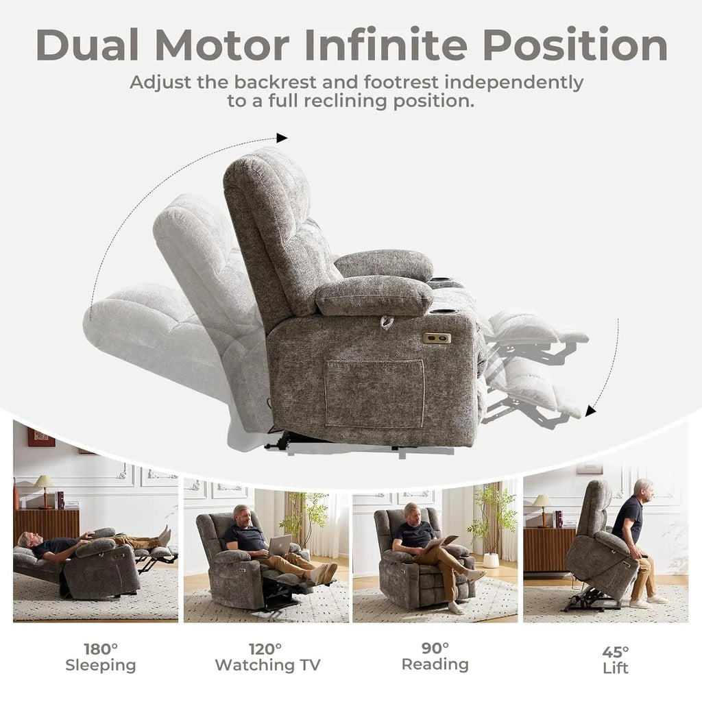Power Lift Recliner Chair for Elderly with Massage and Heat, Dual Motor Electric Lift Chair with Arm Storage