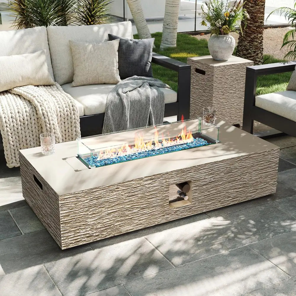 Modern 56-Inch Concrete Propane Fire Pit Table (50,000 BTU) with Hidden Tank Cover
