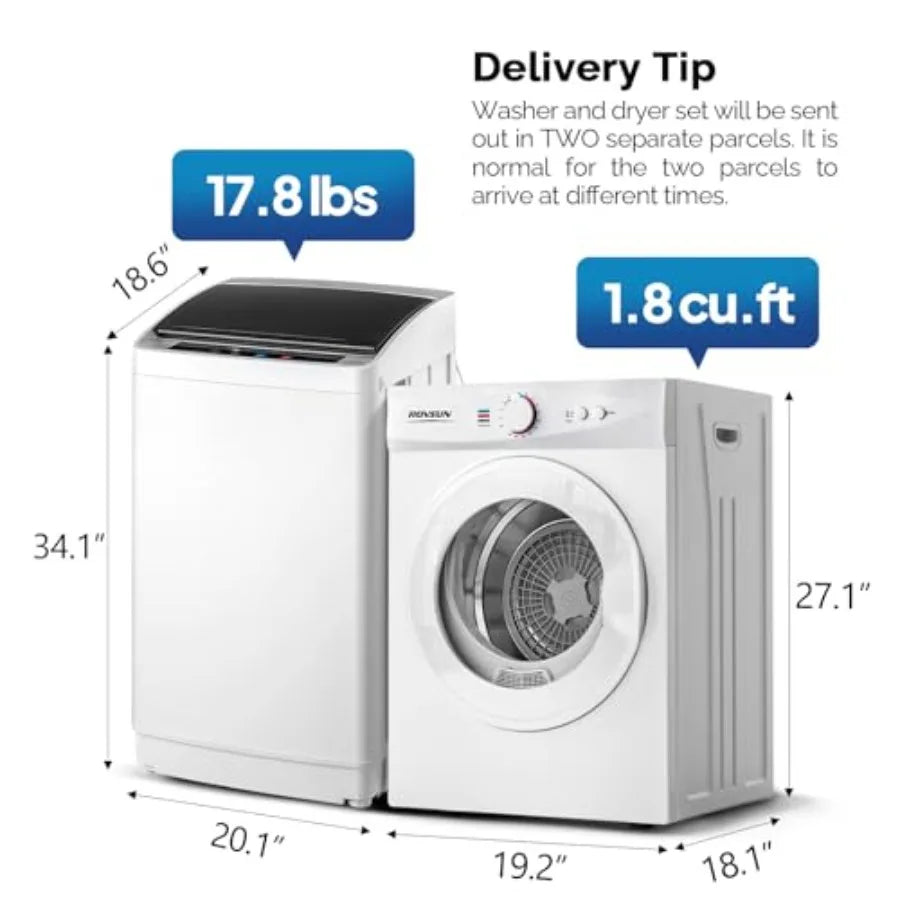 1.8CuFt Portable Clothes Dryer and 17.8LBS Full-Automatic Washing Machine Set