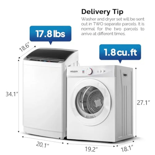 1.8CuFt Portable Clothes Dryer and 17.8LBS Full-Automatic Washing Machine Set