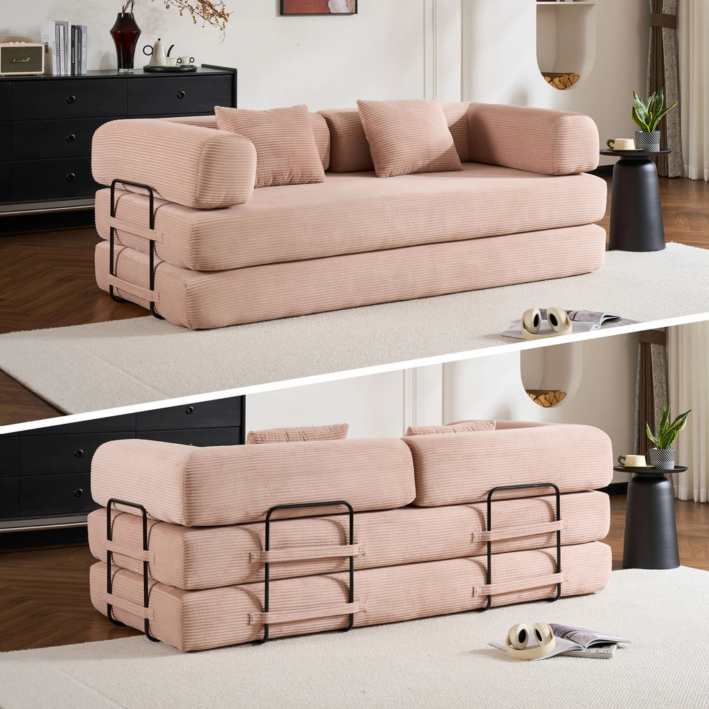 Folding Convertible Sofa Bed, Oversized Corduroy Futon Floor Couch, Boneless Loveseat for Small Spaces