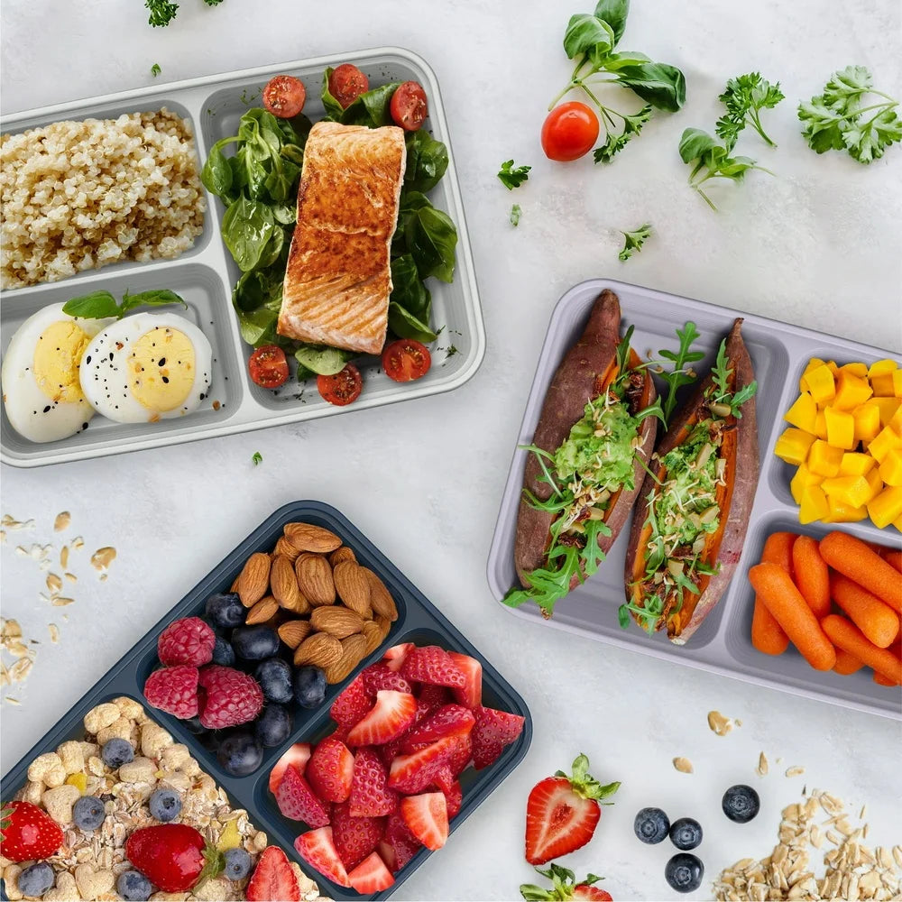 20-Piece Stackable Meal Prep Kit 3-Compartment Storage Containers with Lids