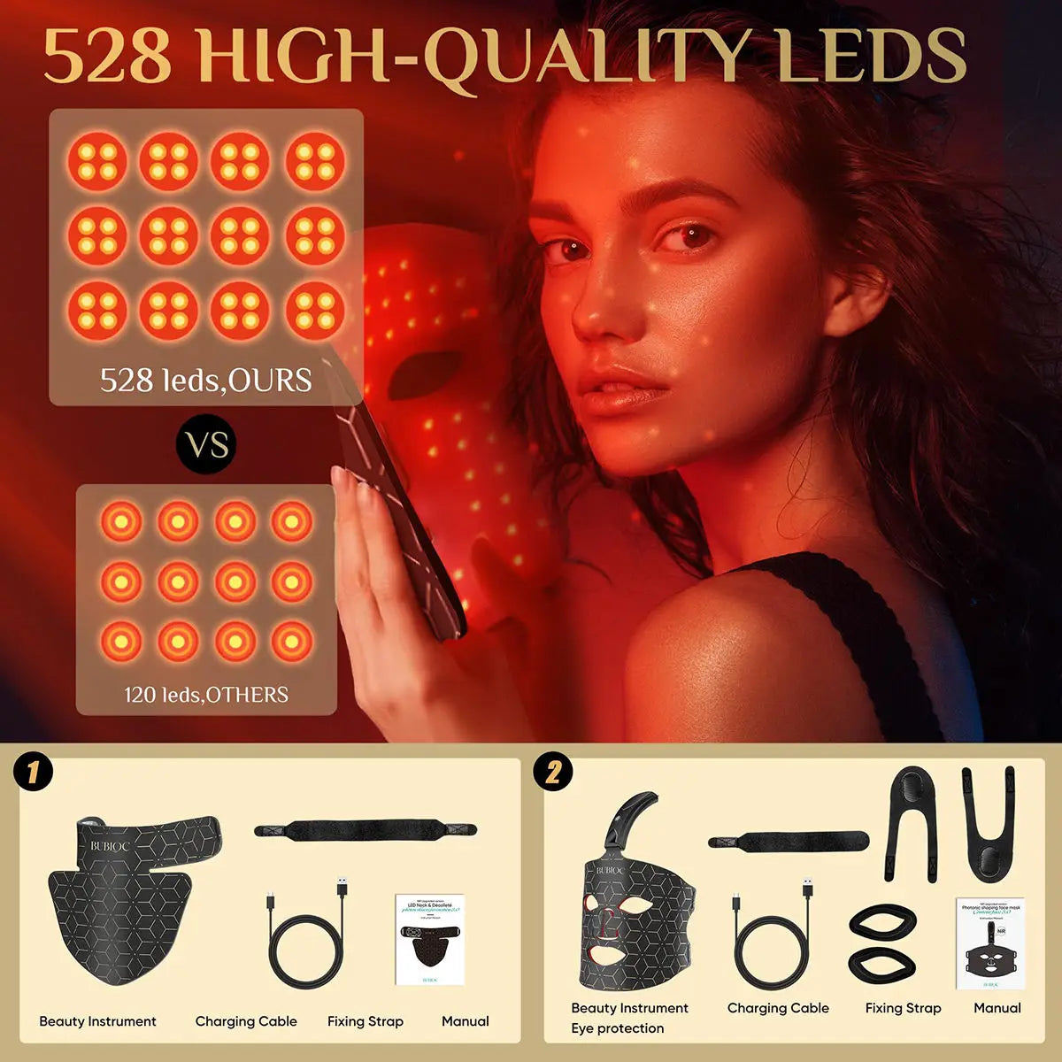 Portable Silicone LED Face Mask with Neck Red Light Infrared Therapy
