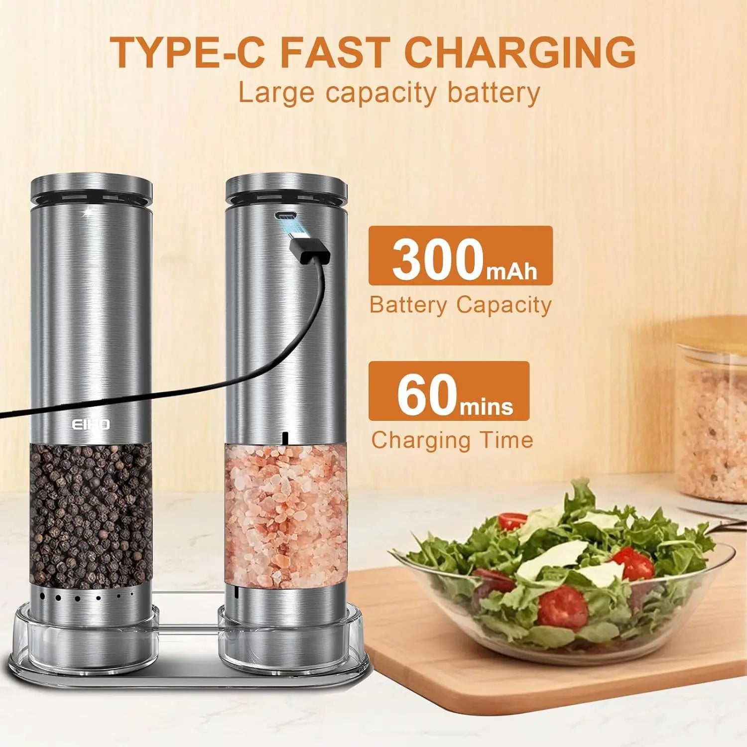 Rechargeable Electric Salt and Pepper Grinder Set