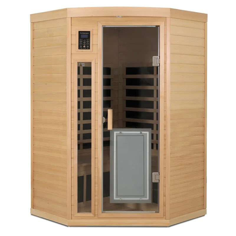 Low EMF Hemlock Wood Far-Infrared Two-Person Sauna Corner-Fit Design