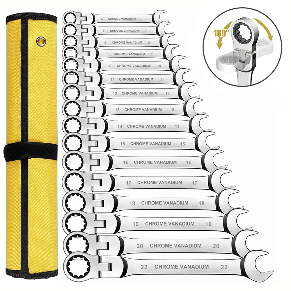 8pcs Durable Ratchet Wrench Set Metric 8-19mm