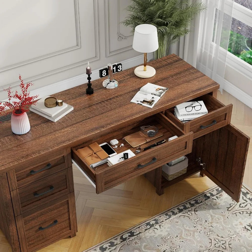 47" Farmhouse Computer Desk with Drawers and Storage Cabinet for Home Office