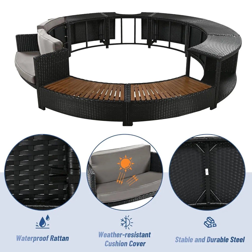 Rattan Patio Sofa Set with Storage & Cushions for Outdoor Garden Backyard