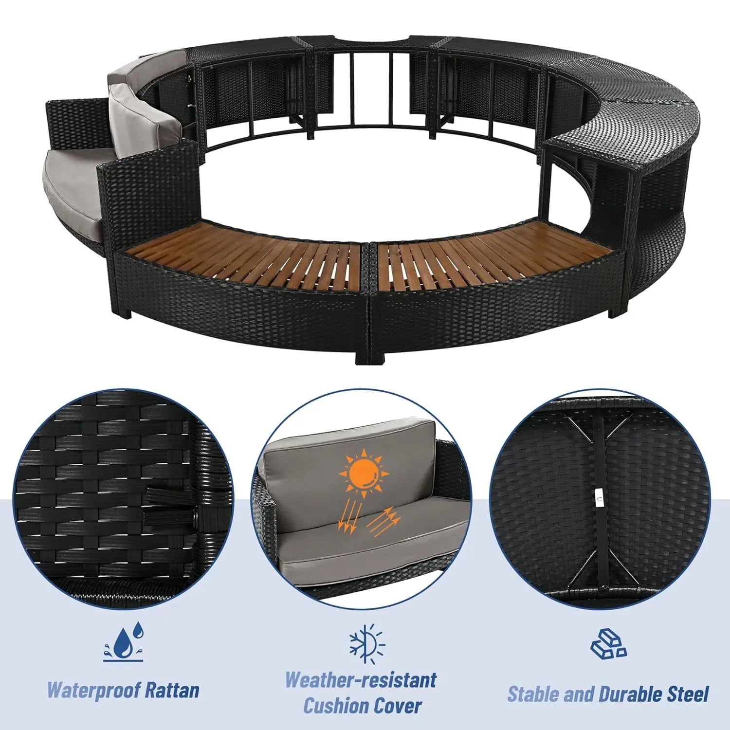 Rattan Patio Sofa Set with Storage & Cushions for Outdoor Garden Backyard