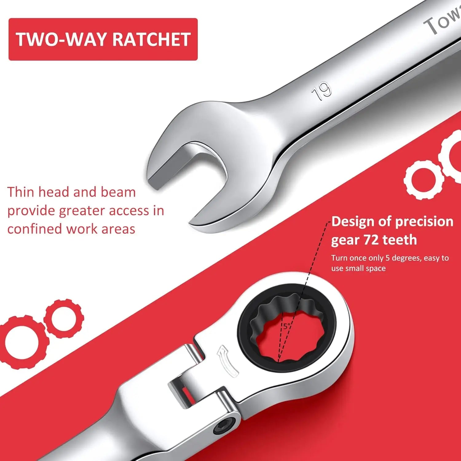 12-Piece Flex-Head Wrench Set, Ratcheting Combination Set, Metric 8-19mm