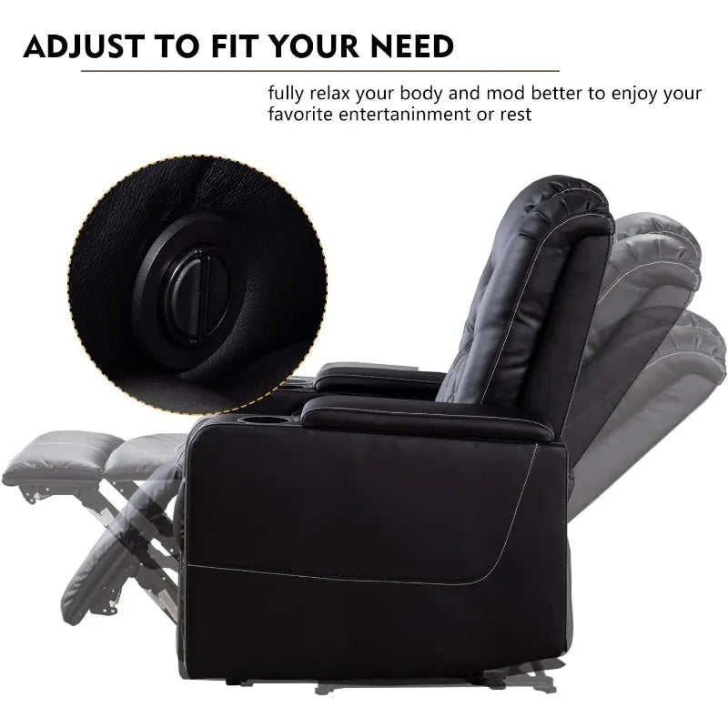 Electric Power Recliner Chair with USB Ports and Cup Holders, Breathable Leather Home Theater Seating