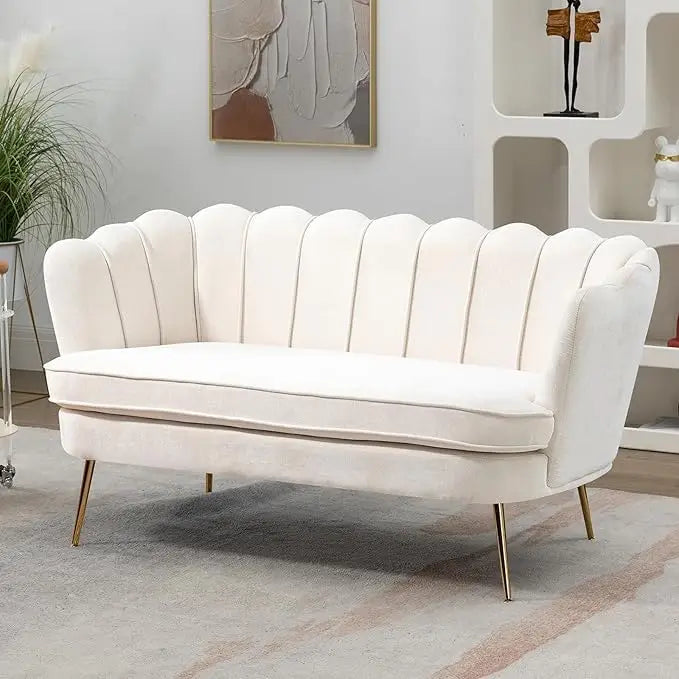 59" Chenille Upholstered Loveseat with Gold Metal Legs