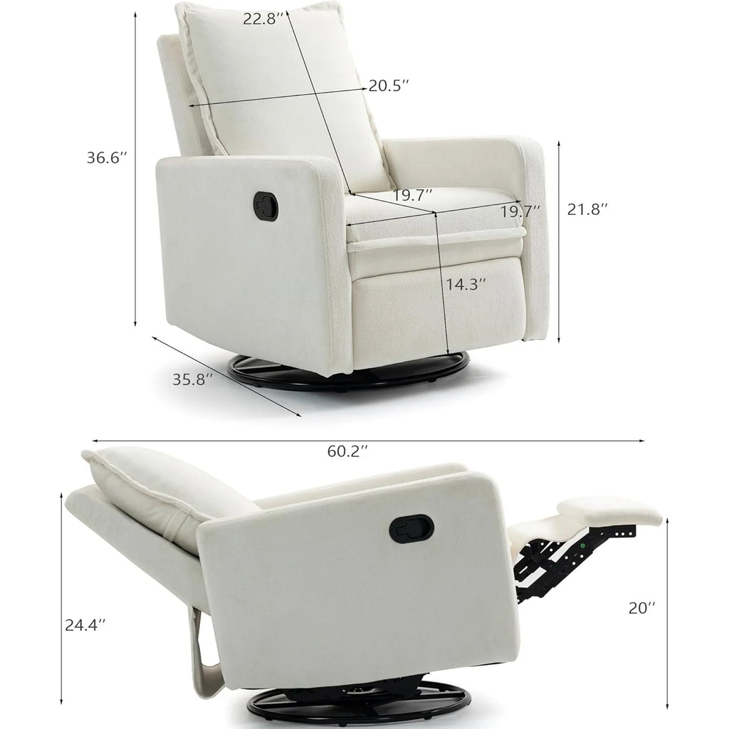 360 Degree Swivel Rocking Glider Chair Manual Recliner High Backrest Comfy Modern Armchair
