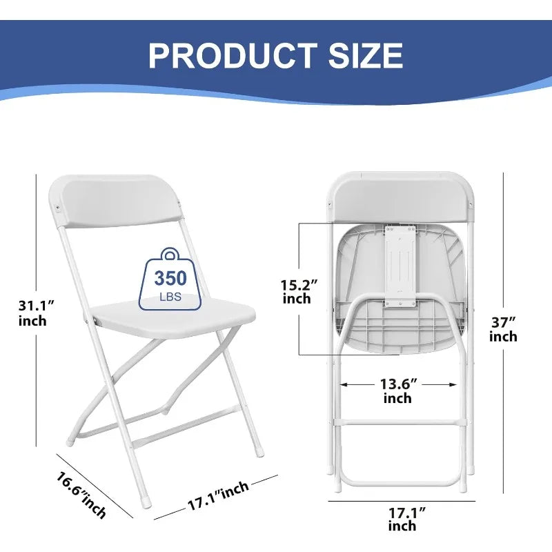 20 Pack White Folding Chairs, 350lb Capacity.