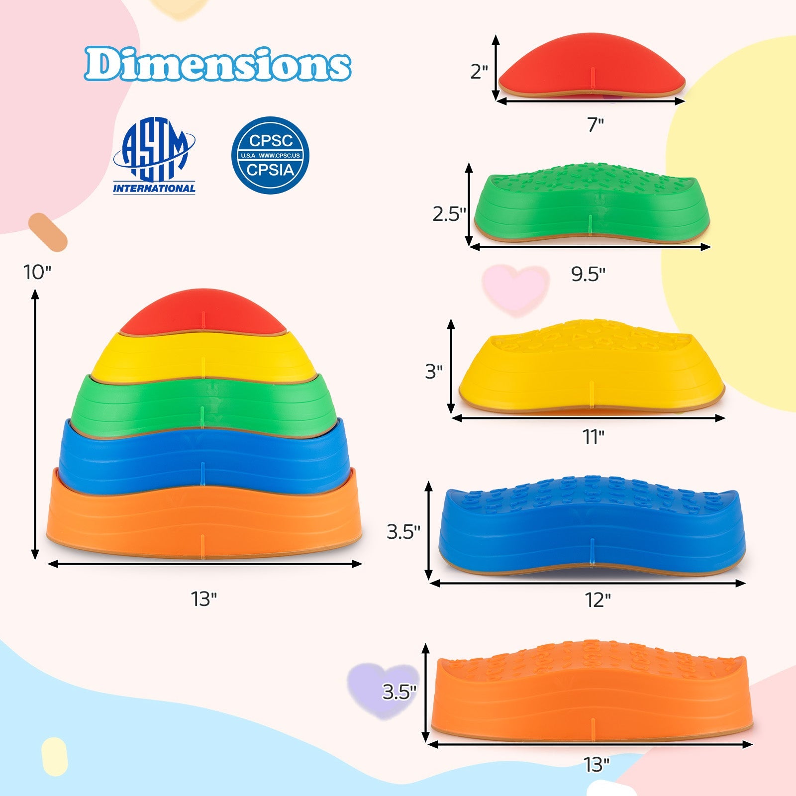 Stepping Stones for Kids 5 PCS Non-Slip Balance Stones with Storage Bag