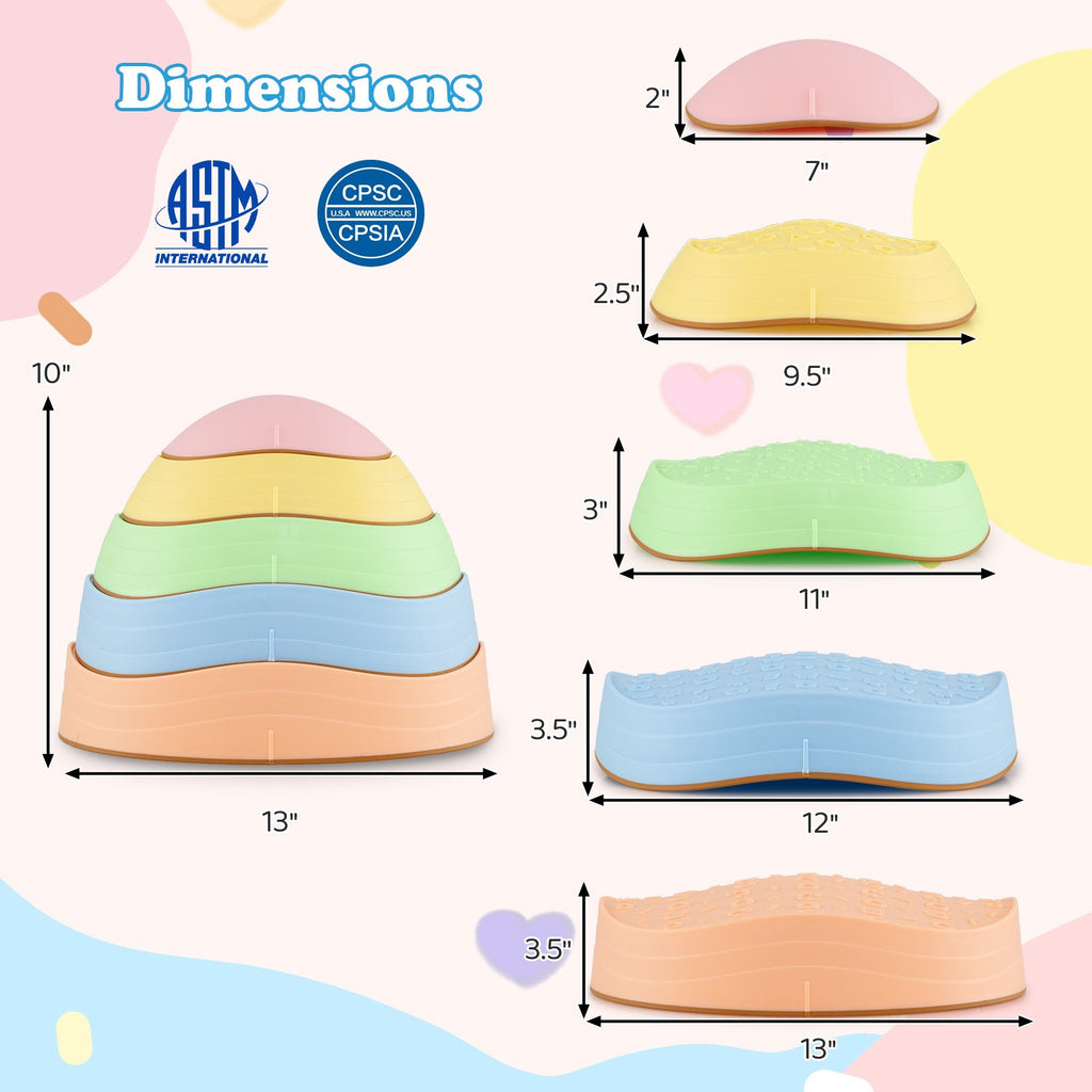 Stepping Stones for Kids 5 PCS Non-Slip Balance Stones with Storage Bag