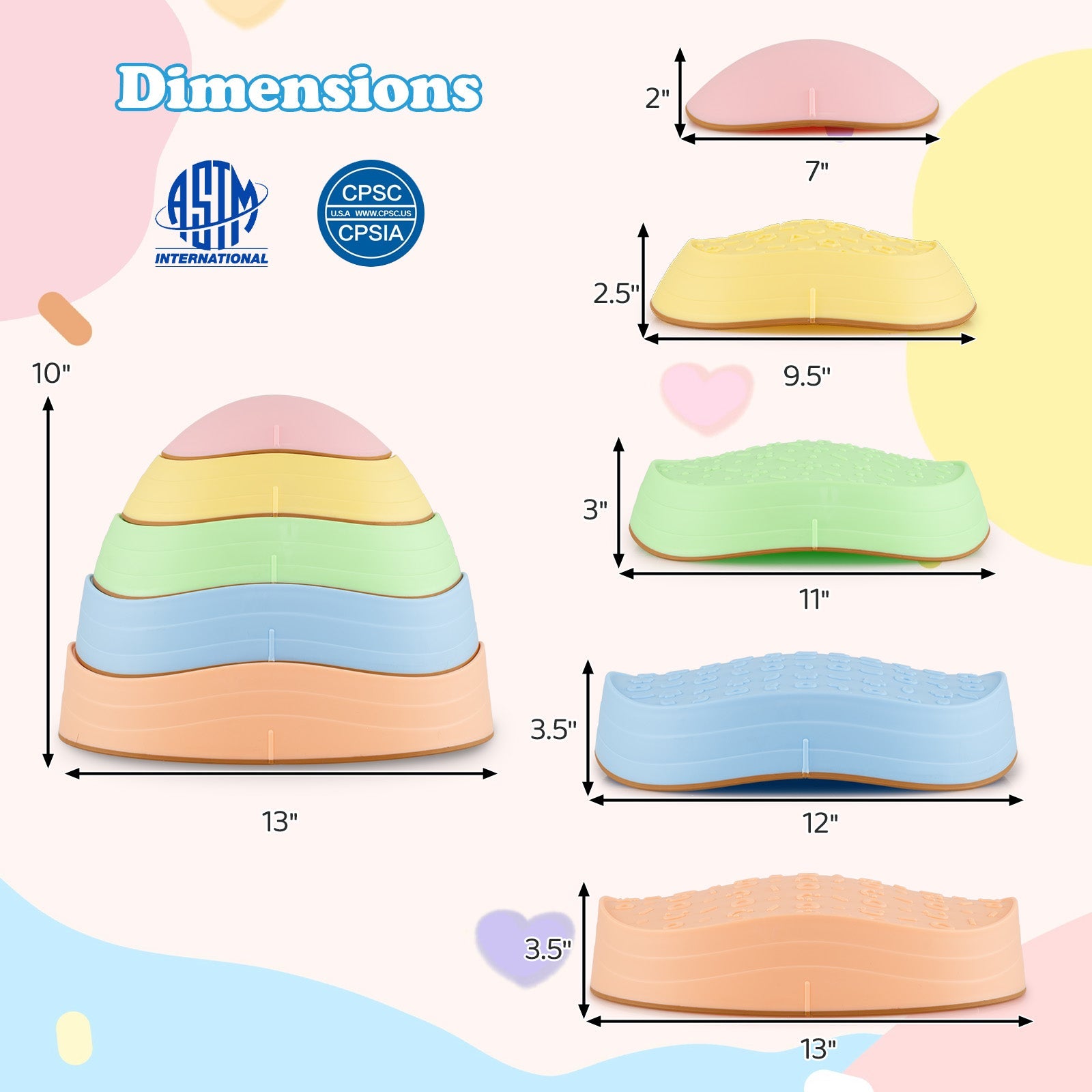 Stepping Stones for Kids 5 PCS Non-Slip Balance Stones with Storage Bag