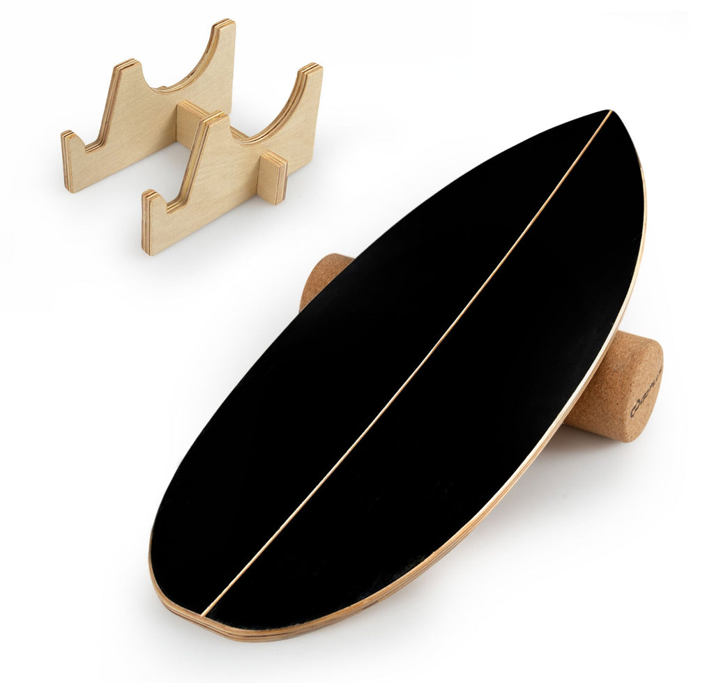 Wooden Balancing Board with Cork Roller and Storage Rack to Exercise