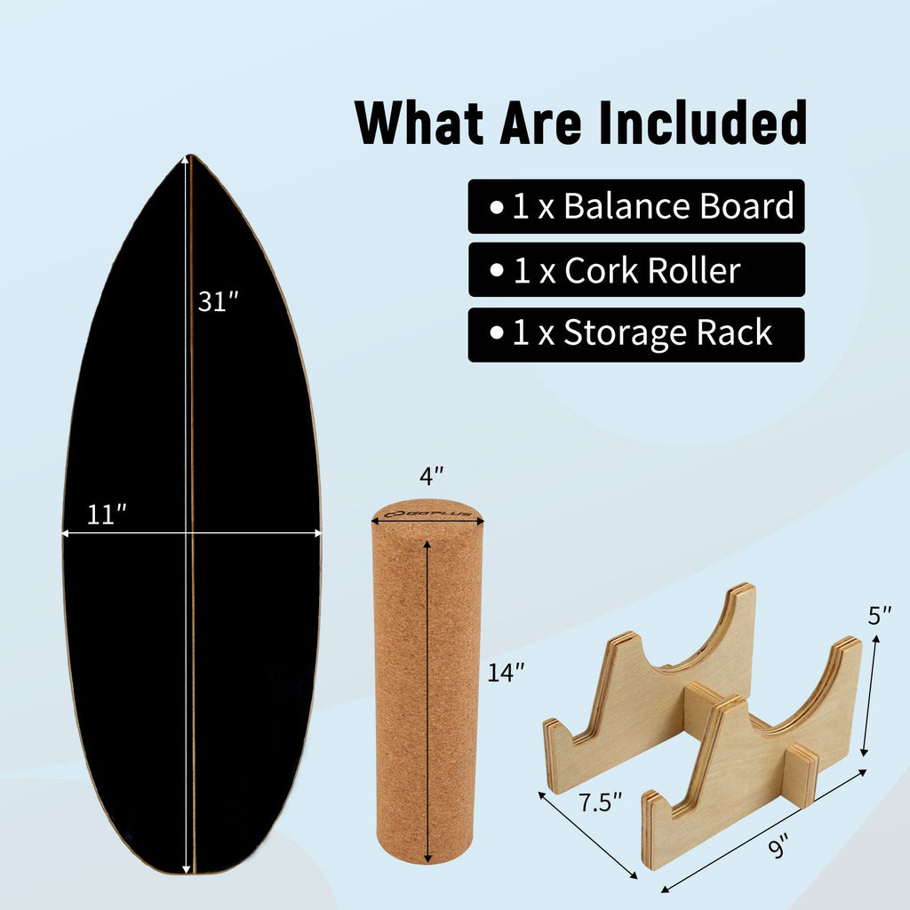 Wooden Balancing Board with Cork Roller and Storage Rack to Exercise