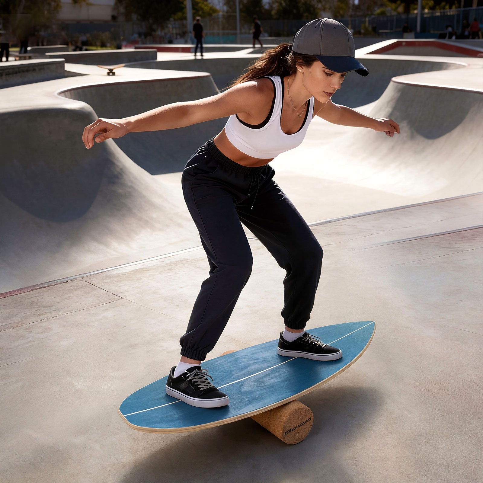 Wooden Balancing Board with Cork Roller and Storage Rack to Exercise
