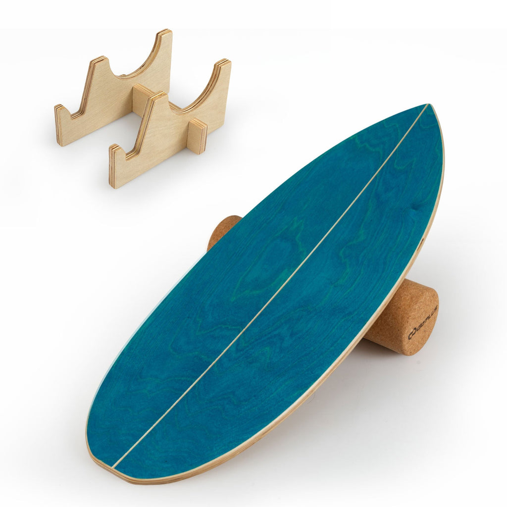 Wooden Balancing Board with Cork Roller and Storage Rack to Exercise