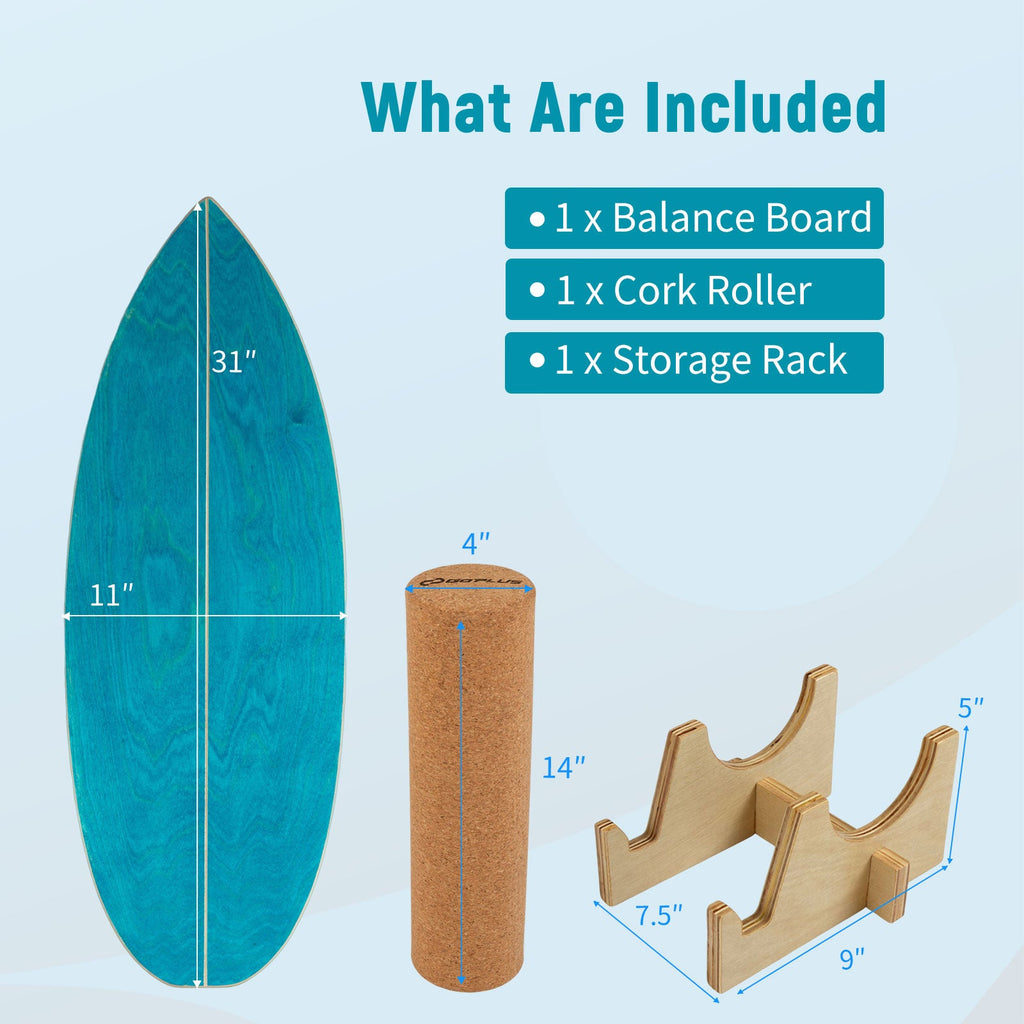 Wooden Balancing Board with Cork Roller and Storage Rack to Exercise