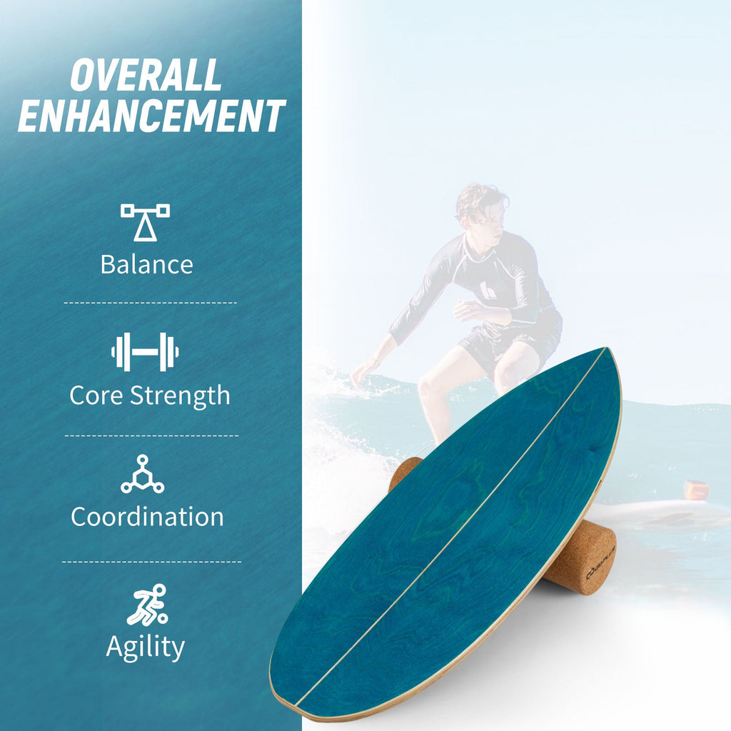 Wooden Balancing Board with Cork Roller and Storage Rack to Exercise