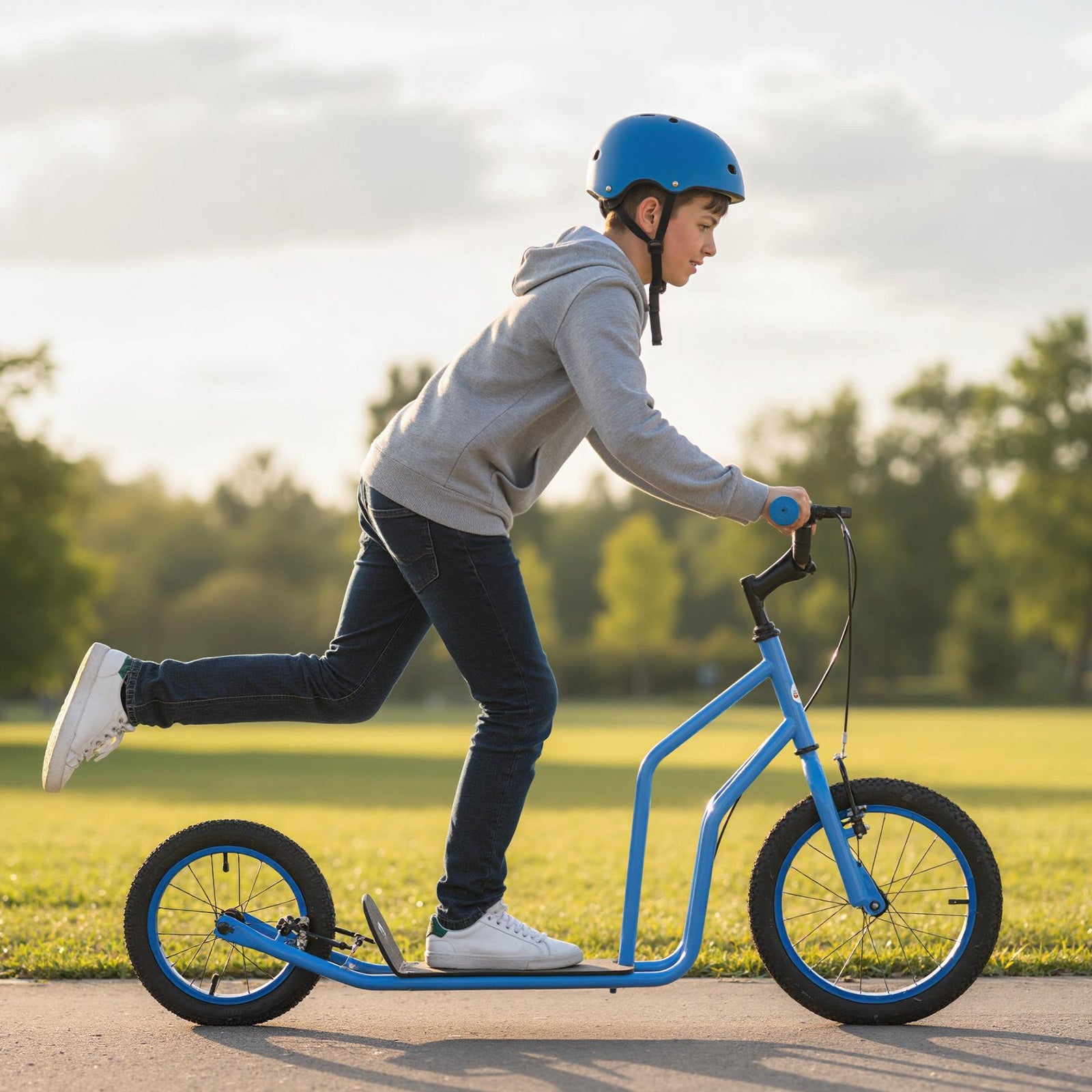 Youth Scooter with Adjustable Handlebar and 16/14-Inch Inflatable Wheels for Age 8+ Years Old