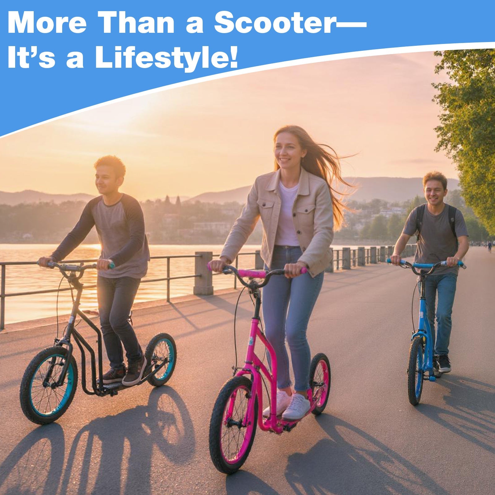 Youth Scooter with Adjustable Handlebar and 16/14-Inch Inflatable Wheels for Age 8+ Years Old